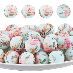 Разноцветный 50 шт. печатные круглые силиконовые фокусные бусины, красочный, 15 мм, отверстие : 2 мм