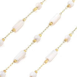 Настоящее золото 18K Ионное покрытие (ip) 304 цепи для канцелярских скрепок из нержавеющей стали, пайки, с стеклянные бусы, колонка, реальный 18 k позолоченный, 8x4 мм, около 16.40 футов (5 м) / рулон