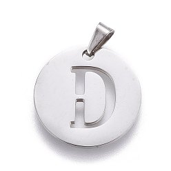 Letter D Anlaufgeschützt 201 Anhänger aus Edelstahl, flach rund mit Brief, Edelstahl Farbe, Buchstaben d, 20x1.3 mm, Bohrung: 4x3 mm