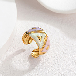 Разноцветный 304 Открытые кольца из эмалированной нержавеющей стали, треугольник шаблон, золотые, красочный, 17 мм