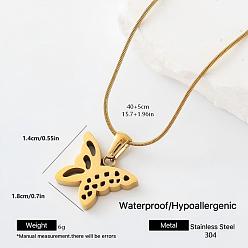 Mariposa 304 de acero inoxidable collares pendientes, dorado, mariposa, 15.75 pulgada (40 cm)