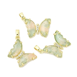 Средний Аквамарин Стойки обшивки латунные подвески, с резионом, цирконий, долговечный, без свинца и без кадмия, реальное золото 18 тыс., бабочка, средний аквамарин, 24x20x4.5 мм, отверстие : 3.5 мм