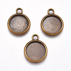 Античная Бронза Сеттинги для кулона ( кабошон ), тибетский стиль, без кадмия, без никеля и без свинца, античная бронза, плоско-круглый лоток : 15 мм , 23.5x18.8x2.5 мм, отверстие : 3 мм