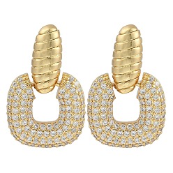 Настоящее золото 18K Квадратные серьги с подвесками из прозрачного кубического циркония, овальные латунные серьги-гвоздики для женщин, реальный 18 k позолоченный, 24x16 мм