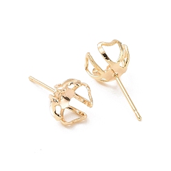 Real 18K Gold Plated Brass Stud Earring Findings, Cadmium Free & Nickel Free & Lead Free, Heart Prong Earring Settings, Real 18K Gold Plated, 8x6mm, Inner Diameter: 7mm, Pin: 0.8mm