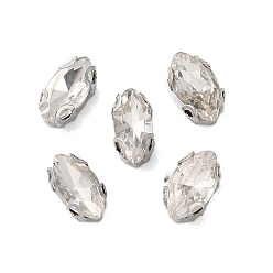 Прозрачный Конский глаз пришить стразами, многожильных ссылки, стекло горный хрусталь, с настройками зубцов из нержавеющей стали, аксессуары для одежды, граненые, прозрачные, 6x3x3 мм, отверстие : 0.6 мм