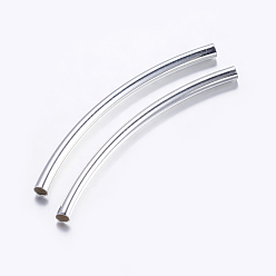 Silver Brass Tube Beads, Curved, Silver Color Plated, 35x2mm, Hole: 1mm