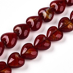 Темно-Красный Millefiori стекло бисер нитей, сердце, темно-красный, 11.5~12x12x6.5~7 мм, отверстие : 0.8 мм, около 50 шт / нитка, 22.05'' (56 см)