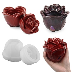 White DIY Food Grade Silicone Display Molds, Resin Casting Molds, Clay Craft Mold Tools, Rose, White, 75~106x78~97x38~70mm