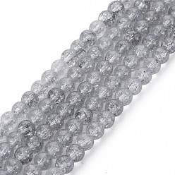 Светло-серый Стеклянные бусины кракле, окрашенная и подогревом, круглые, светло-серый, 4 мм, отверстие : 0.8 мм, около 98~100 шт / нитка, 15.35 дюйм (39 см)
