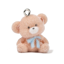 Медведь Подвески из непрозрачной смолы с рисунком животных, с железной платиной петлей, медведь, 22.5x19.5x14.5 мм, отверстие : 2 мм