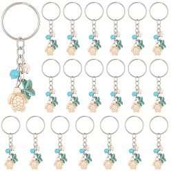 (404) Непрозрачное AB Кислое яблоко 20шт. Брелоки с подвеской в виде черепахи и морской звезды из синтетической бирюзы, с железным кольцом, цветочный белый, 7.3 см