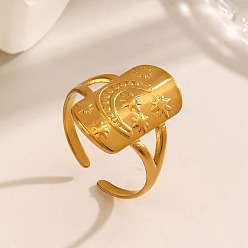 Настоящее золото 18K 304 открытые манжеты из нержавеющей стали, прямоугольник с луной и звездой, реальный 18 k позолоченный, 19 мм, регулируемый