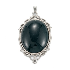 Темно-синий  Шифер Подвески из смолы, с тибетским сплавом findindgs, овальные, темный сланец синий, 70x36.5x11 мм, отверстие : 6.5x3.8 мм