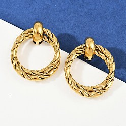 Золотой 304 серьги-гвоздики с витым кольцом из нержавеющей стали, золотые, 37.5x29.5 мм