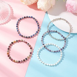 Смешанные камни Эластичные браслеты для женщин из кубического натурального драгоценного камня и гальванически покрытого немагнитного синтетического гематита с бусинами., бисер: 2.5 мм / 4x4x4 мм, внутренний диаметр: 2.17 дюйм (5.5 см)