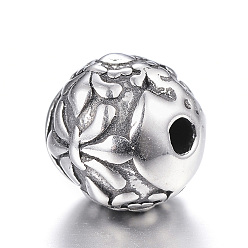 Antik Silber Farbe 316 chirurgische Edelstahlperlen, Runde, Antik Silber Farbe, 9x8.5 mm, Bohrung: 2 mm