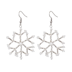 Нержавеющая Сталь Цвет Стеклянные серьги-снежинки, с 304 нержавеющей стали серьги крючки, цвет нержавеющей стали, 60x45 мм