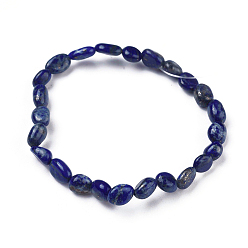 Lapis Lazuli Natural Lapis Lazuli Bead Stretch Bracelets, Tumbled Stone, Nuggets, Inner Diameter: 2~2-1/4 inch(5.2~5.6cm)