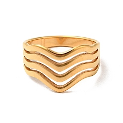 Golden Ion Plating(IP) 201 Stainless Steel Wave Thick Finger Ring for Women, Golden, US Size 6 1/4(16.7mm)