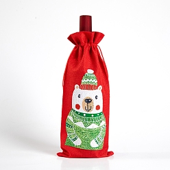Bear Christmas Theme DIY 5D Diamond Painting Gift Bag Kits, including Linen Bag, Resin Rhinestones, Diamond Sticky Pen, Tray Plate and Glue Clay, Bear Pattern, 345x145mm