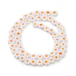 White Handmade Millefiori Glass Bead Strands, Flower, White, 6.4~9x3.2mm, Hole: 1mm, about 56pcs/Strand, 15.75''(40cm)