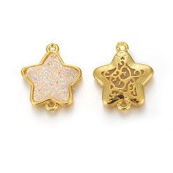 Navajo White Brass Links connectors, with Druzy Resin, Golden Plated Color, Star, Navajo White, 17.5x15x3.7mm, Hole: 1mm