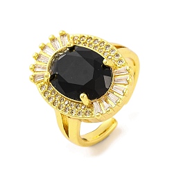 Черный Открытое кольцо-манжета овальной формы с фианитами и стеклом, латунные кольца на палец для женщин, реальный 18 k позолоченный, чёрные, 16 мм, регулируемый