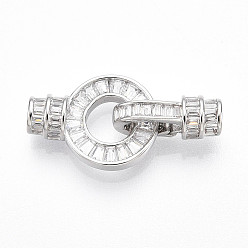 Платина 925 Складчатые застежки из стерлингового серебра с микропаве из прозрачного кубического циркония, с печатью s925, плоско-круглые, платина, 22x10.9x6 мм, отверстие : 2~3 мм, застежки: 12x6x5 мм