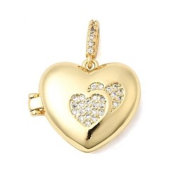 Сердце Латунные подвески с микропаве из прозрачного кубического циркония, долговечный, стойки покрытие, без свинца и без кадмия, реальный 18 k позолоченный, сердце, 19.3x23x8 мм, отверстие : 4x3 мм