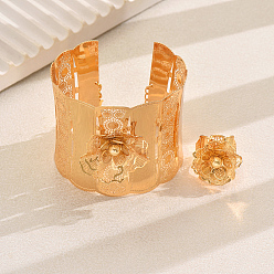 Золотой Наборы браслетов и колец с железным цветком для женских вечеринок, золотые