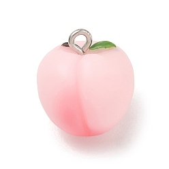 Peach Подвески из непрозрачной смолы с имитацией фруктов, с платиновыми тоновыми железными петлями, розовые, персиковое очарование, 19x16x15 мм, отверстие : 2 мм