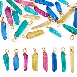 (52) Непрозрачная лаванда 20 шт. подвески из натурального окрашенного кварца, обвитые медной проволокой, самородки, разноцветные, 23.1~47.7 мм, отверстие : 2.8 мм