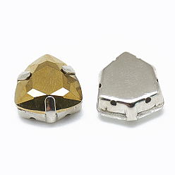 Золотистый Шить на горный хрусталь, многожильных ссылки, k 9 стеклянный страз, с латунными зубцами в платиновых тонах, аксессуары для одежды, треугольные, корифена, 12.5x12x6 мм, отверстие : 0.8 мм