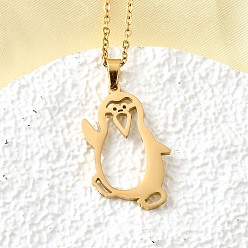 Настоящее золото 18K 304 ожерелья из нержавеющей стали с подвеской в виде пингвина, вырезанной лазером, для женщин и мужчин, реальный 18 k позолоченный, 17.52 дюйм (44.5 см), Кулон : 29.5x17.5 мм