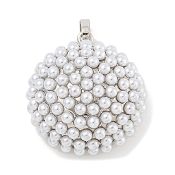 Half Round Покрытие стойки, подвески из латуни и АБС-пластика с имитацией жемчуга, без кадмия и без свинца, долговечный, платина, полукруглый, 27x25x13.5 мм, отверстие : 6x3.5 мм