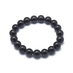 Black Stone Synthetic Black Stone Bead Stretch Bracelets, Round, 2-1/8 inch~2-3/8 inch(5.5~6cm), Bead: 8mm