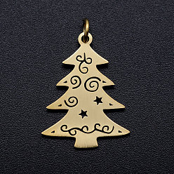 Golden 201 Stainless Steel Pendants, with Unsoldered Jump Rings, Christmas Tree, Golden, 23.5x17.5x1mm, Hole: 3mm, Jump Ring: 5x0.8mm