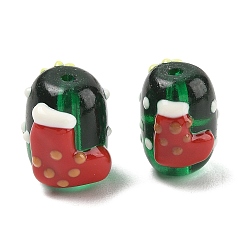 Christmas Socking Рождественские бусины ручной работы из шероховатого стекла, изготовленные методом выдувания, овальные, красные, рождественские носки, 17.5x13.5x16 мм, отверстие : 2 мм