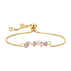 Клубничный Кварц Браслеты из плетеных бусин из натуральной клубничной кварцевой крошки, браслет из латуни, 8-5/8 дюйм (22 см)