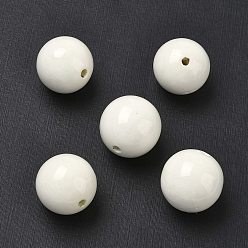 Белый Ручной себе старину остеклением шарики фарфора, круглые, белые, 25 мм, отверстие : 4 мм