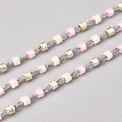 Бланшированный Миндаль Цельнозерновые бисерные цепочки, с кабельными цепями из нержавеющей стали, несварные, с катушкой, цвет нержавеющей стали, бланшированный миндаль, 1~2x0.9~1.5 мм, около 26.24 футов (8 м) / рулон