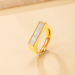 Золотой 304 Кольца из нержавеющей стали с ракушечником для женщин, прямоугольные, золотые, размер США 7 (17.3 мм)