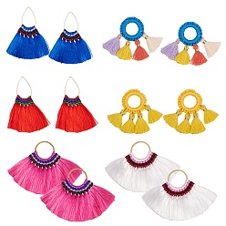 Mixed Color Polyester Tassel Big Pendants, with Brass Findings, Mixed Color, 12pcs/set