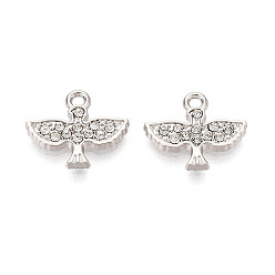 Платина Подвески из сплава и страза, птица, без свинца и без кадмия, платина, 13.5x16x2 мм, отверстие : 1.6 мм