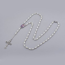 Белый Дым Сплав ожерелья шкентеля, со стеклянными и металлическими находками, крест, на Пасху, серый, 28.14 дюйм (71.5 см)