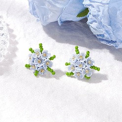 Светлый Стально-синий 304 серьги из нержавеющей стали, со стеклянными бусинами, колпачками из искусственного жемчуга и нейлоновой проволокой, цвет нержавеющей стали, светло-стальной синий, 22x21.5 мм