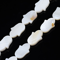 Seashell Color Natural Freshwater Shell Beads Strands, Hamsa Hand, Seashell Color, 15x10x2.5mm, Hole: 0.4mm, about 25pcs/strand, 15.08 inch(38.3cm)