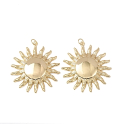 Настоящее золото 18K Латунные подвески, солнечные чары, без кадмия и без свинца, стойки покрытие, долговечный, с целью перехода в кольце, реальный 18 k позолоченный, 41x38x4.5 мм, отверстие : 3.5 мм