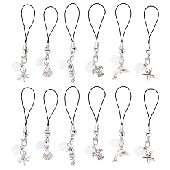 Mixed Shapes 5 сумки с морской тематикой, сплав, мобильные ремни, с петлей пуповины, старинное серебро и платина, разнообразные, 76~87 мм, 6 шт / пакет